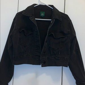 Black Distressed Cropped Jean Jacket